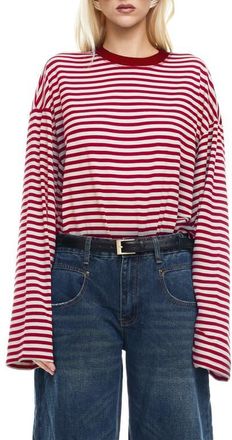 Lioness Bloom Stripe Top in Wine Stripe at Nordstrom, Size X-Small