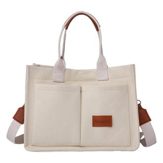 Generic Canvas Shoulder Bag Multi-pocket Work Bag Tote Bag for Women Commutes (White)
