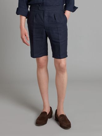 Oliver Brown Pleated Shorts - Navy Linen