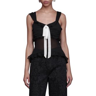Avec Les Filles Ruffle Sheer Tank in Black at Nordstrom, Size X-Small