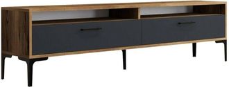 Dmora Dmora - Mueble de televisión Eltanin, Aparador de salón, Mueble bajo para tv, Base de pared equipada, 180x47h35 cm, Nogal y Antracita, con embalaje
