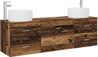 vidaXL Juego De Muebles De Ba&ntilde;o 3 Uds. Madera Envejecida Vidaxl
