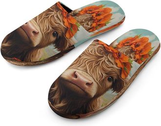 Generic Cute Highland Cow Mens Cotton Slippers Memory Foam Comfort House Shoes Winter Indoor Slipper for Hotel Casa Spa