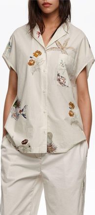 Bimba & Lola Seabed Cotton Cape Shirt in Seabed Off White at Nordstrom, Size X-Large Eu