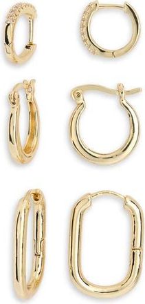 Nordstrom Rack Demi Fine Set of 3 Cubic Zirconia Huggie Hoop Earrings in Clear- Gold at Nordstrom Rack