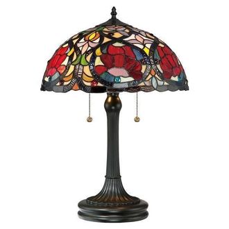 Netlighting Larissa 2 Light Tiffany Table Lamp Vintage Bronze E27 in Brown