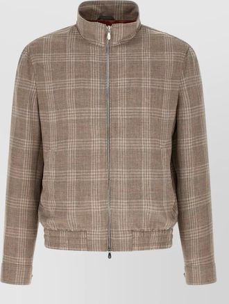 Brunello Cucinelli wool silk linen tartan zip jacket