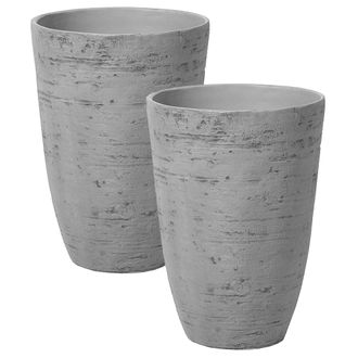 Beliani Conjunto De 2 Macetas De Mezcla De Piedra Gris 35 Cm Interior Exterior Camia