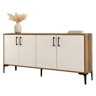 Dmora Aparador Sinopoli, Encimera 2 Estantes, 4 Puertas, 4 Compartimentos, 160x35x78h Cm Blanco Crema