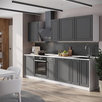 Vicco Mueble De Cocina Fame-line, Antracita-oro Landhaus/blanco, 280 Cm, Et M&aacute;rmol, Vicco