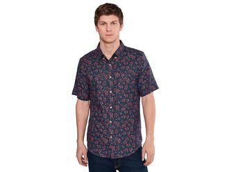 Faherty Short Sleeve Breeze Shirt Mens Clothing Berry Navy Floral : 2XL, Elastane/Hemp/Lyocell