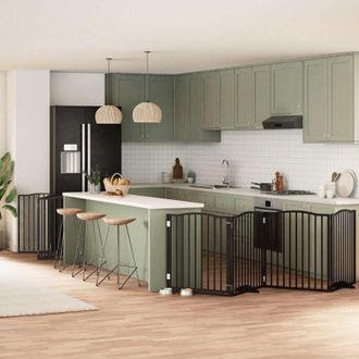 vidaXL Puerta De Perros Plegable 10 Paneles Madera &Aacute;lamo Negra 800 Cm Vidaxl