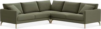 Castlery Lena L-Shaped Sectional Sofa Customized, Moss Green Performance Fleece, Brass Legs, Spill Resistant, Removable Covers for Castlery