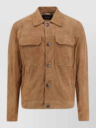 HUGO BOSS merfo suede jacket perforated design
