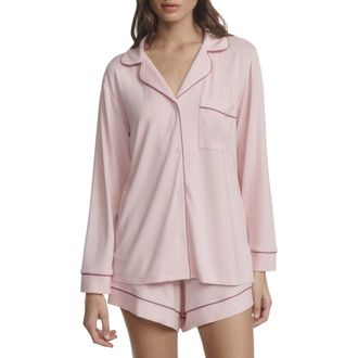 Eberjey Gisele Relaxed Jersey Knit Short Pajamas in Pale Pink/Fig at Nordstrom, Size X-Small