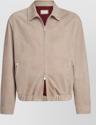 Brunello Cucinelli leather bomber jacket point collar