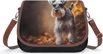 Generic Miniature Schnauzer Crossbody Bags for Women Leather Tote Bag Travel Purse Shoulder Bag for Work Shopping