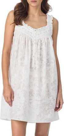 Eileen West Floral Sleeveless Cotton Blend Chemise in White at Nordstrom, Size X-Large