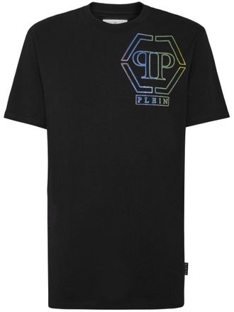 Philipp Plein Hexagon rhinestone-embellished cotton T-shirt - men - Cotton - M - Black