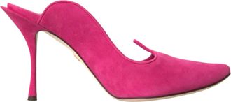 Dolce & Gabbana Fuchsia Suede Leather Mules Sandals Womens Shoes