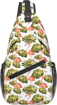 Generic Flowers Tropic Summer Flower Watercolor Tropical Palm Leaves Pink Flamingo Chest Bag Adjustable Sling Bag With Zipper Fanny Pack For Women Shopping Ru