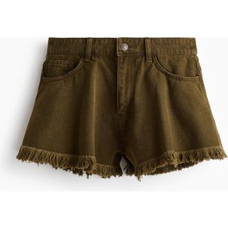 H&M Frayed Denim Shorts in Dark Khaki Green at Nordstrom, Size 10