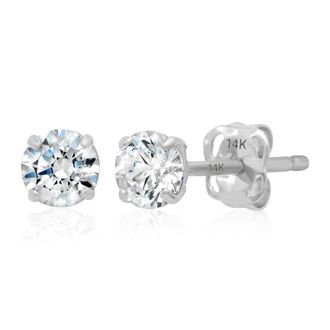 MAX + STONE 14k Yellow or White Gold Solitaire Round Cubic Zirconia Stud Earrings 4MMto7.5MM