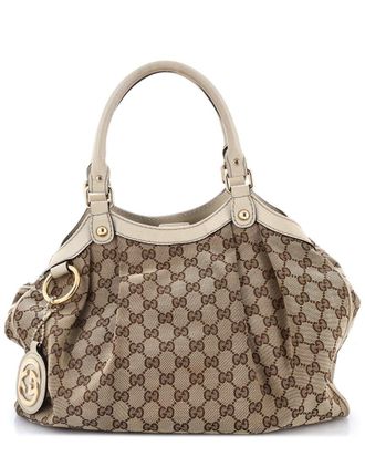 Gucci Beige Gg Canvas & Leather Sukey Tote Medium (Authentic Pre-Loved)
