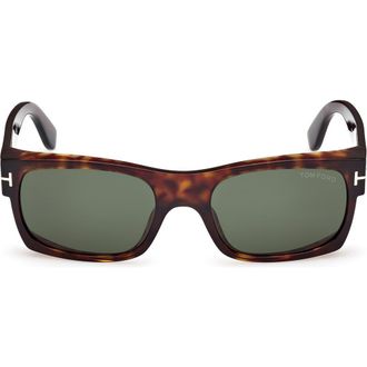 Tom Ford Juan 56mm Rectangular Sunglasses in Dark Havana /Green at Nordstrom Rack