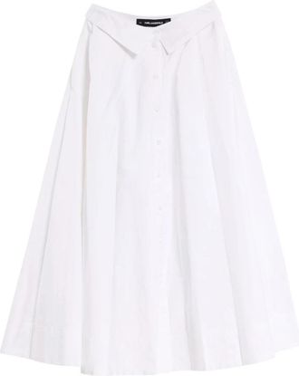 Karl Lagerfeld Poplin Rok - Dames - Midirokken - Wit - S - Katoen - Rokken