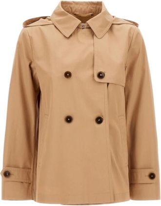 Herno Kameel Peacoat in Katoen Gabardine - Dames - Mantel - Bruin - M - Katoen - Jassen