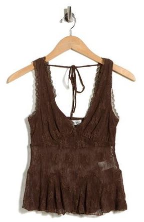 Madden Girl V-Neck Lace Trim Flare Tank in Chestnut Brown at Nordstrom Rack, Size X-Large