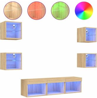 vidaXL Vidaxl - Muebles Tv Pared Con Led 7 Pzas Madera Ingenier&iacute;a Roble Sonoma