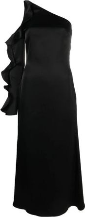 DAVID KOMA Asymmetrische satijnen jurk met ruches - Dames - Feestkleedjes - Zwart - XS - Satijn - Kleedjes