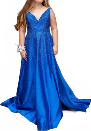 Sherri Hill Womens A-Line V-Neck Prom Dress In Royal