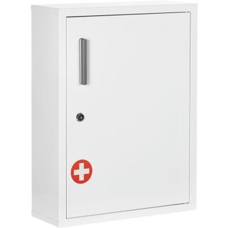 Kleankin Mobiletto Medicine con 2 Ripiani e 2 Chiavi in Acciaio Bianco - Kleankin