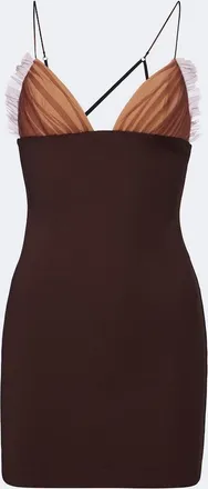 Nensi Dojaka Tulle-trimmed ruched jersey minidress