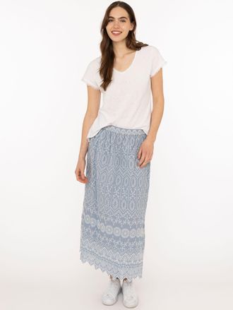 Zwillingsherz Maxirock ZWILLINGSHERZ Lochstickerei, Damen, Gr. L/XL, hellblau, Obermaterial: 100% Baumwolle, R&ouml;cke Maxirock, kn&ouml;chellang, mit Lochspitze, elastische