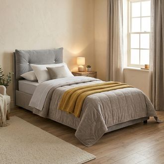 Dmora Dmora - Cama Individual Daasba, Cama Contenedor Con Revestimiento De Tela, 100% Made In Italy, Apertura Frontal, Con Colch&oacute;n 80x190 Cm Incluido, Gris