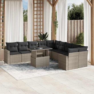 vidaXL Set De Sof&aacute;s De Jard&iacute;n 11 Pzas Y Cojines Rat&aacute;n Sint&eacute;tico Gris Vidaxl