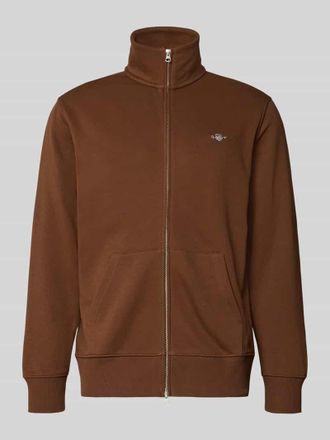 GANT Sweatjacke mit Label-Stitching in Hellbraun, Gr&ouml;&szlig;e XXXL