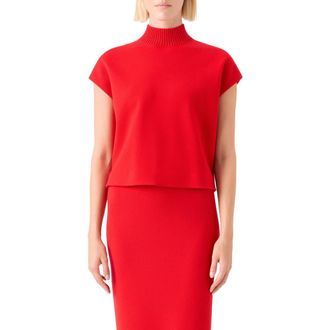 Akris Mock Neck Cap Sleeve Stretch Virgin Wool Sweater in Bright Red at Nordstrom, Size 12