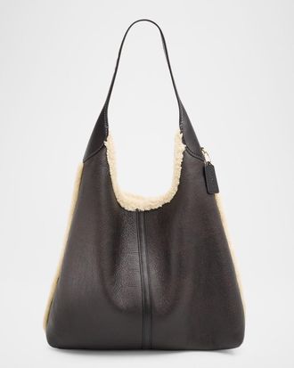 Coach Shearling-Trim Leather Shoulder Bag