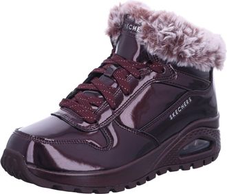 Skechers Womens Uno Rugged Fiesty Winter Ankle Boot, Burgundy Patent Duraleather/Faux Fur, 4.5 UK