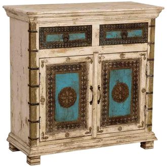 Wanderlust Deco Aparador De Madera Artesanal Blanco 90x40x90h Cm