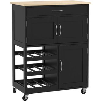 HOMCOM Carrello Portavivande in Legno con Portabottiglie, 3 Ante e Cassetto Nero - Homcom
