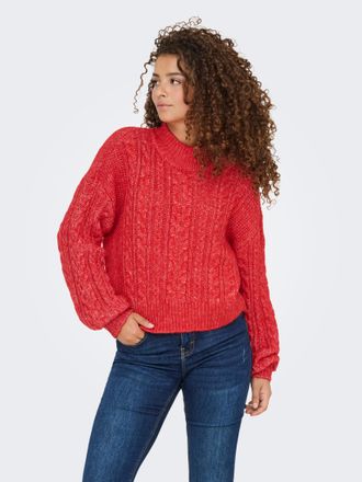 Only Stehkragenpullover ONLY ONLIDA LIFE LS HIGH NECK KNT, Damen, Gr. XL, salsa detail:melange, Strick, Obermaterial: 82% Polyester, 14% Polyacryl, 4% Woll