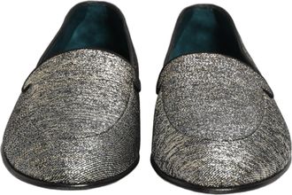 Dolce & Gabbana Gray Lurex Glitter Men Dress Loafers Shoes Leather