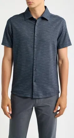Robert Barakett Zimmerman Short Sleeve Knit Button Up Shirt in Navy at Nordstrom, Size Xx-Large