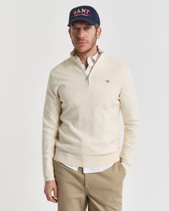 GANT Men Micro Textured Half-Zip Sweater (XXXL) CREAM